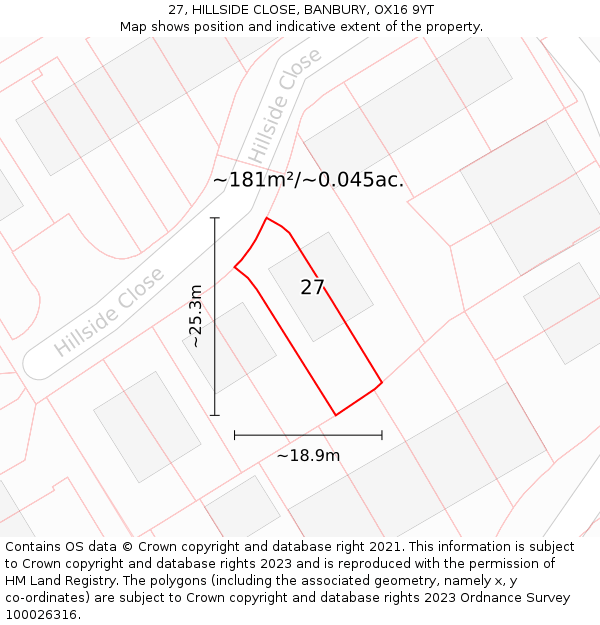 27, HILLSIDE CLOSE, BANBURY, OX16 9YT: Plot and title map