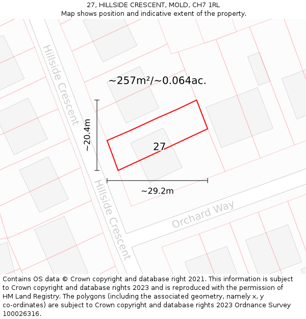 27, HILLSIDE CRESCENT, MOLD, CH7 1RL: Plot and title map