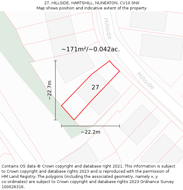 27, HILLSIDE, HARTSHILL, NUNEATON, CV10 0NX: Plot and title map