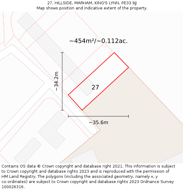 27, HILLSIDE, MARHAM, KING'S LYNN, PE33 9JJ: Plot and title map