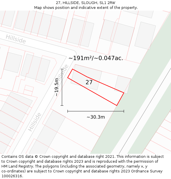 27, HILLSIDE, SLOUGH, SL1 2RW: Plot and title map