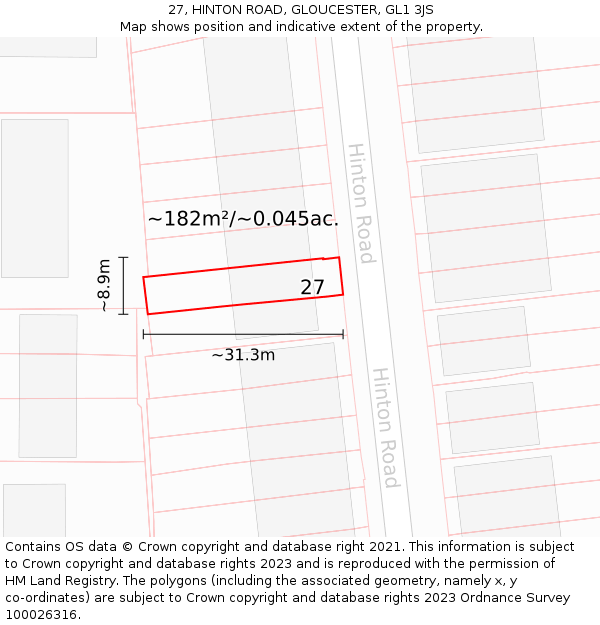 27, HINTON ROAD, GLOUCESTER, GL1 3JS: Plot and title map