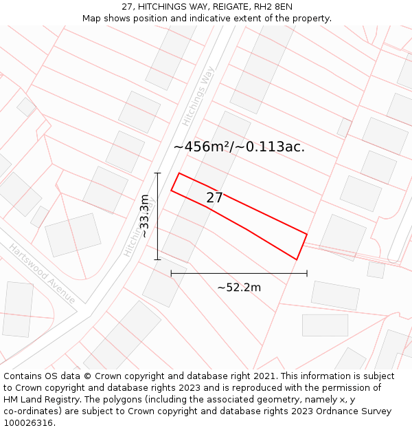 27, HITCHINGS WAY, REIGATE, RH2 8EN: Plot and title map