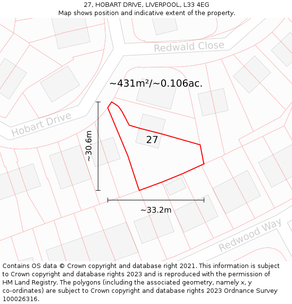 27, HOBART DRIVE, LIVERPOOL, L33 4EG: Plot and title map