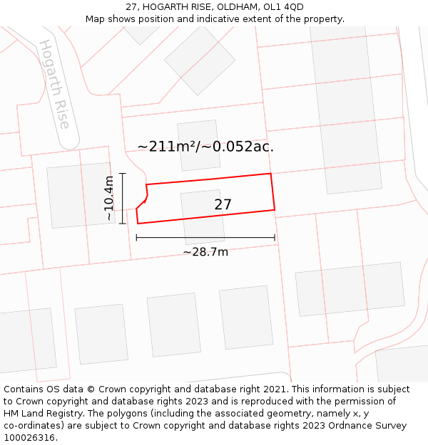 27, HOGARTH RISE, OLDHAM, OL1 4QD: Plot and title map