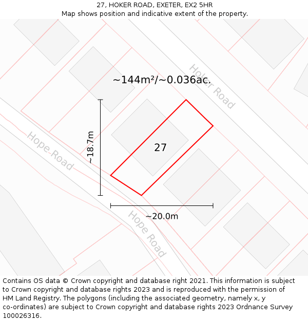 27, HOKER ROAD, EXETER, EX2 5HR: Plot and title map