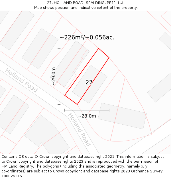 27, HOLLAND ROAD, SPALDING, PE11 1UL: Plot and title map