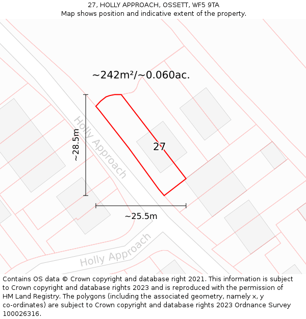 27, HOLLY APPROACH, OSSETT, WF5 9TA: Plot and title map