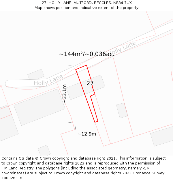 27, HOLLY LANE, MUTFORD, BECCLES, NR34 7UX: Plot and title map