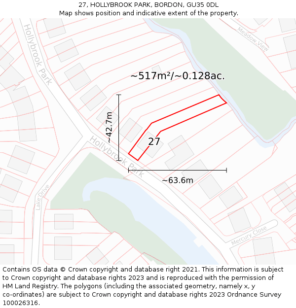 27, HOLLYBROOK PARK, BORDON, GU35 0DL: Plot and title map