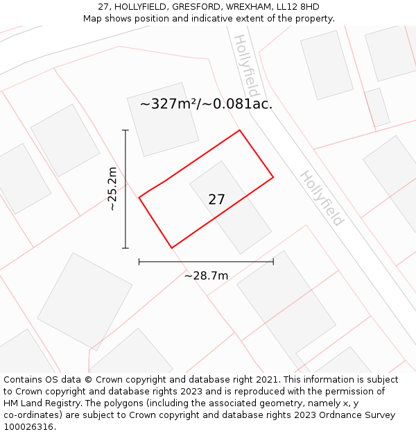 27, HOLLYFIELD, GRESFORD, WREXHAM, LL12 8HD: Plot and title map