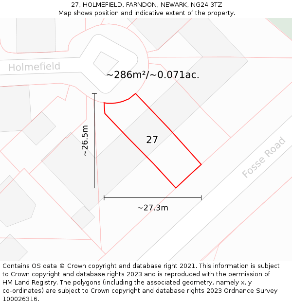 27, HOLMEFIELD, FARNDON, NEWARK, NG24 3TZ: Plot and title map