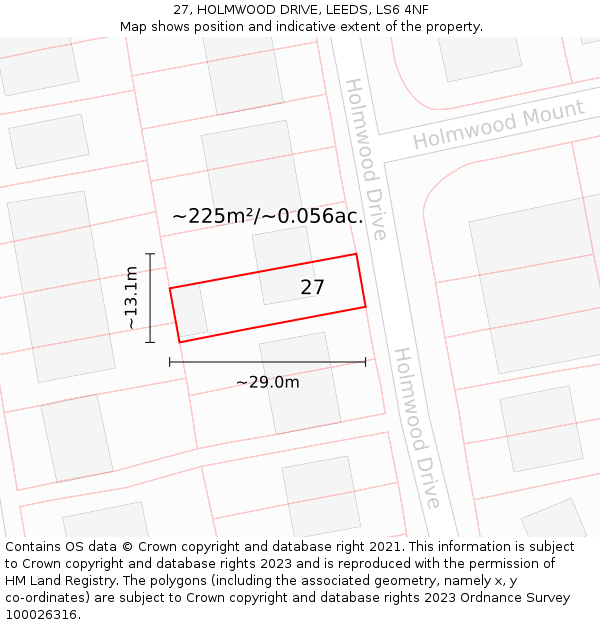 27, HOLMWOOD DRIVE, LEEDS, LS6 4NF: Plot and title map