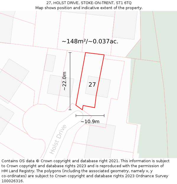 27, HOLST DRIVE, STOKE-ON-TRENT, ST1 6TQ: Plot and title map