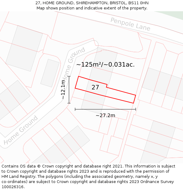 27, HOME GROUND, SHIREHAMPTON, BRISTOL, BS11 0HN: Plot and title map