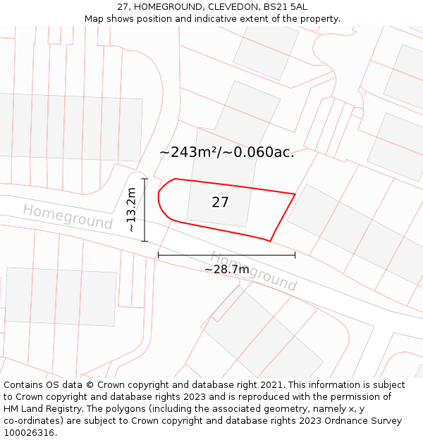 27, HOMEGROUND, CLEVEDON, BS21 5AL: Plot and title map