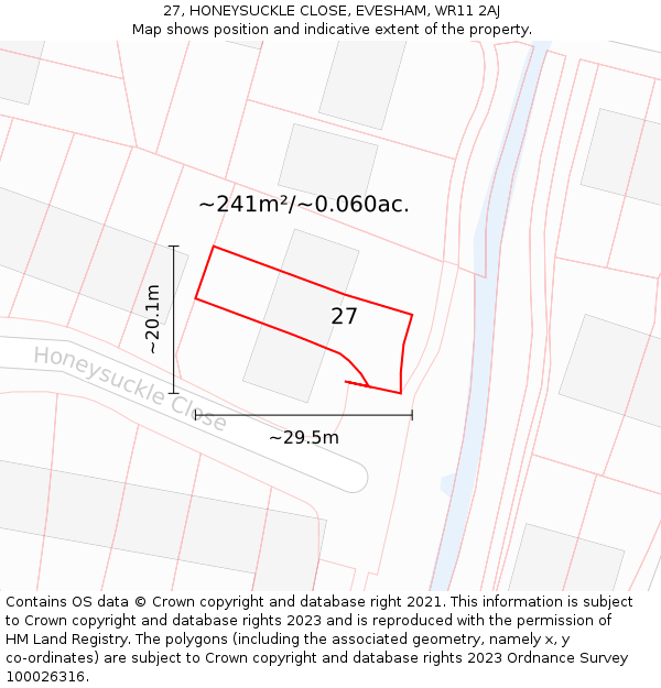 27, HONEYSUCKLE CLOSE, EVESHAM, WR11 2AJ: Plot and title map