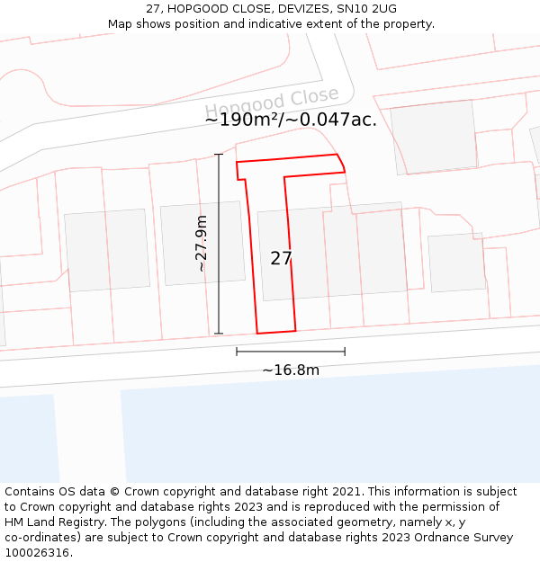 27, HOPGOOD CLOSE, DEVIZES, SN10 2UG: Plot and title map