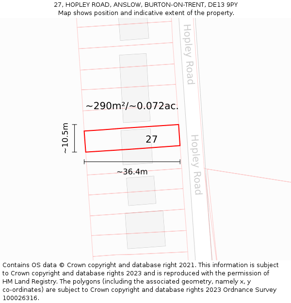 27, HOPLEY ROAD, ANSLOW, BURTON-ON-TRENT, DE13 9PY: Plot and title map