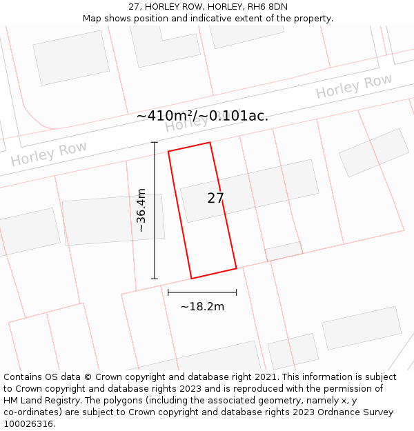 27, HORLEY ROW, HORLEY, RH6 8DN: Plot and title map