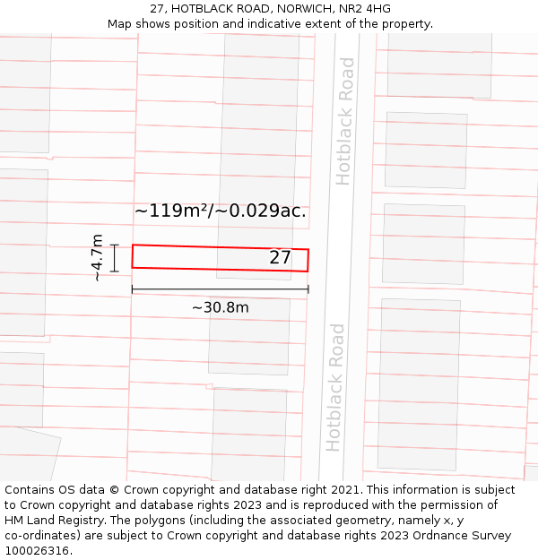 27, HOTBLACK ROAD, NORWICH, NR2 4HG: Plot and title map