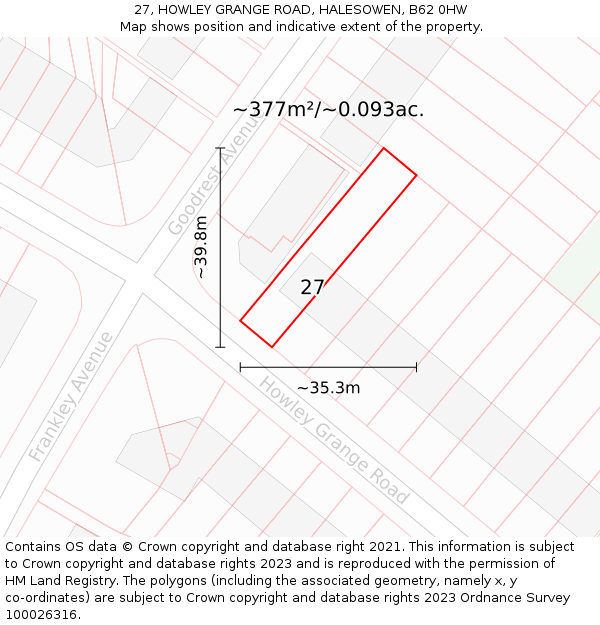 27, HOWLEY GRANGE ROAD, HALESOWEN, B62 0HW: Plot and title map