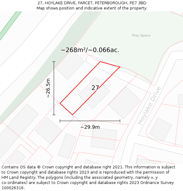 27, HOYLAKE DRIVE, FARCET, PETERBOROUGH, PE7 3BD: Plot and title map
