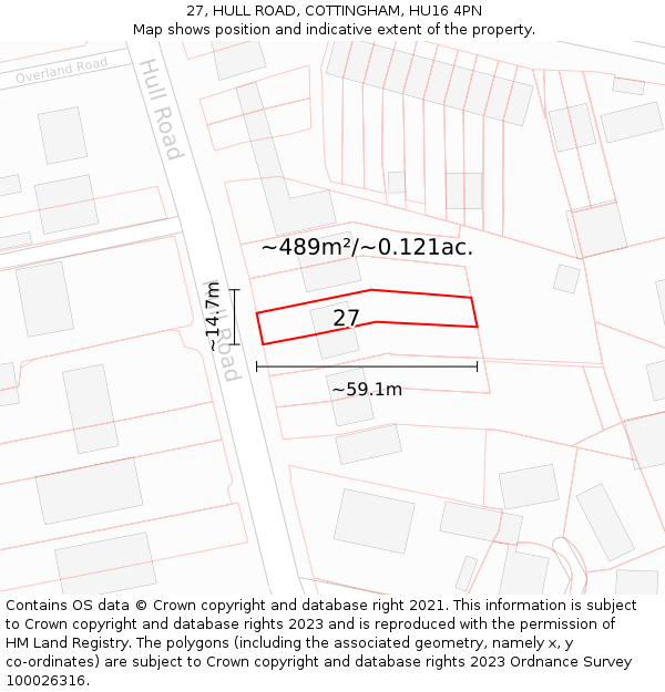 27, HULL ROAD, COTTINGHAM, HU16 4PN: Plot and title map