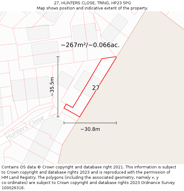 27, HUNTERS CLOSE, TRING, HP23 5PG: Plot and title map