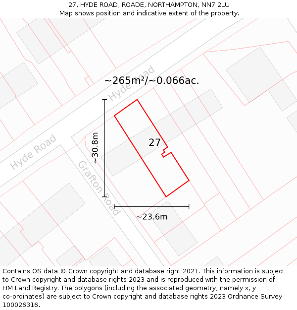 27, HYDE ROAD, ROADE, NORTHAMPTON, NN7 2LU: Plot and title map