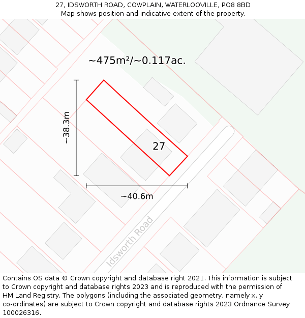 27, IDSWORTH ROAD, COWPLAIN, WATERLOOVILLE, PO8 8BD: Plot and title map