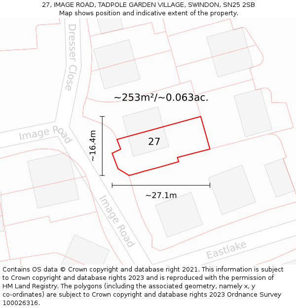 27, IMAGE ROAD, TADPOLE GARDEN VILLAGE, SWINDON, SN25 2SB: Plot and title map