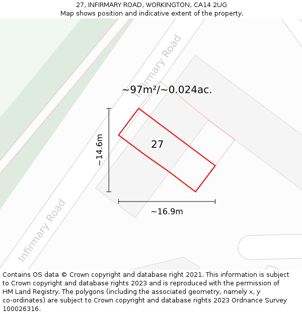 27, INFIRMARY ROAD, WORKINGTON, CA14 2UG: Plot and title map