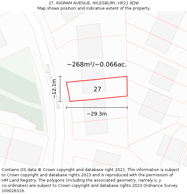 27, INGRAM AVENUE, AYLESBURY, HP21 9DW: Plot and title map