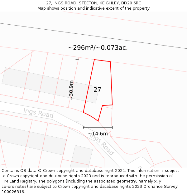 27, INGS ROAD, STEETON, KEIGHLEY, BD20 6RG: Plot and title map