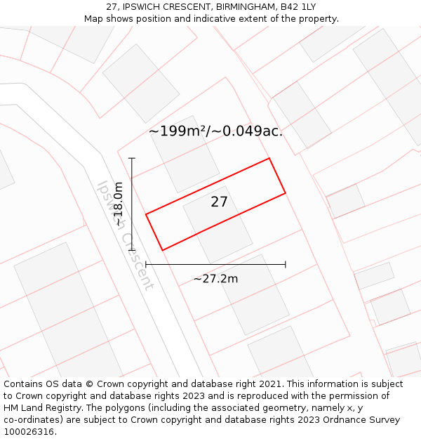 27, IPSWICH CRESCENT, BIRMINGHAM, B42 1LY: Plot and title map