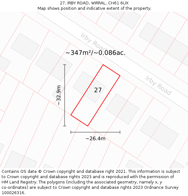 27, IRBY ROAD, WIRRAL, CH61 6UX: Plot and title map