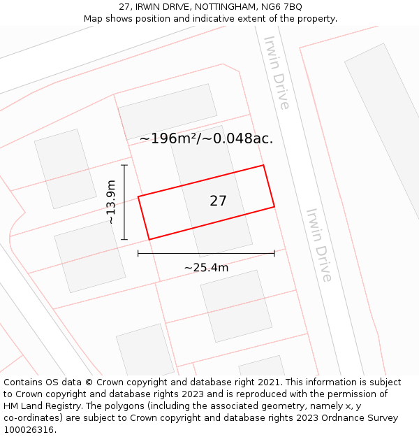 27, IRWIN DRIVE, NOTTINGHAM, NG6 7BQ: Plot and title map