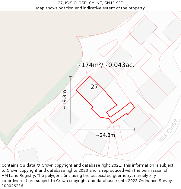 27, ISIS CLOSE, CALNE, SN11 9FD: Plot and title map