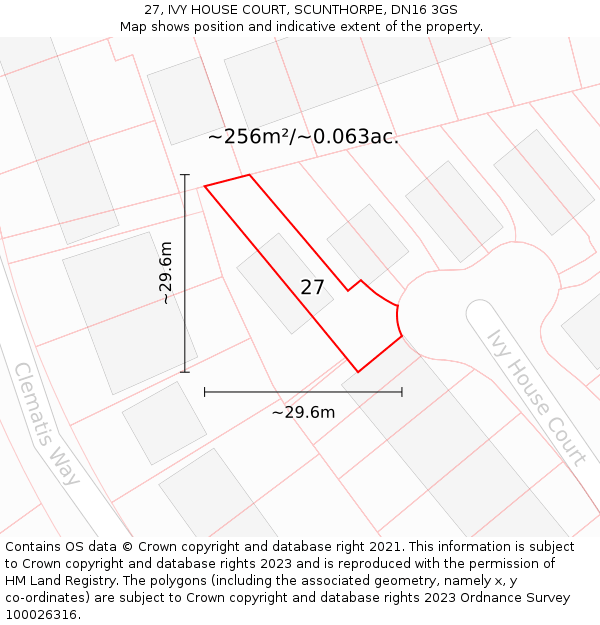27, IVY HOUSE COURT, SCUNTHORPE, DN16 3GS: Plot and title map