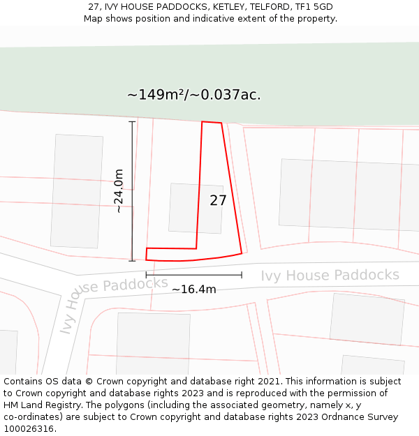 27, IVY HOUSE PADDOCKS, KETLEY, TELFORD, TF1 5GD: Plot and title map