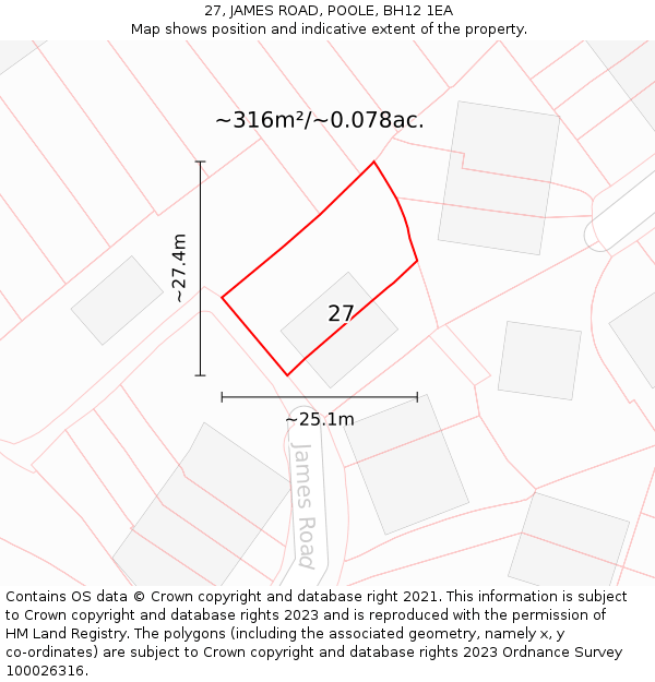 27, JAMES ROAD, POOLE, BH12 1EA: Plot and title map