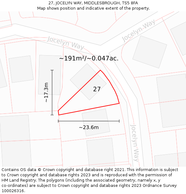 27, JOCELYN WAY, MIDDLESBROUGH, TS5 8FA: Plot and title map