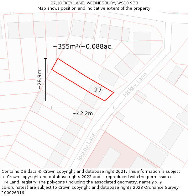 27, JOCKEY LANE, WEDNESBURY, WS10 9BB: Plot and title map