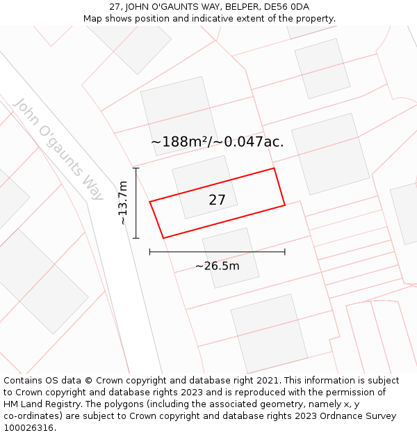 27, JOHN O'GAUNTS WAY, BELPER, DE56 0DA: Plot and title map