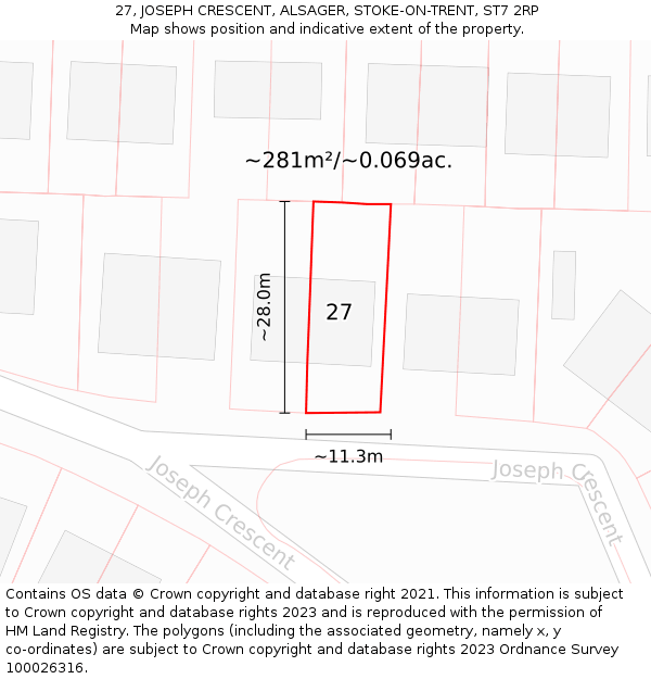 27, JOSEPH CRESCENT, ALSAGER, STOKE-ON-TRENT, ST7 2RP: Plot and title map