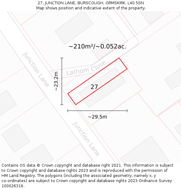 27, JUNCTION LANE, BURSCOUGH, ORMSKIRK, L40 5SN: Plot and title map