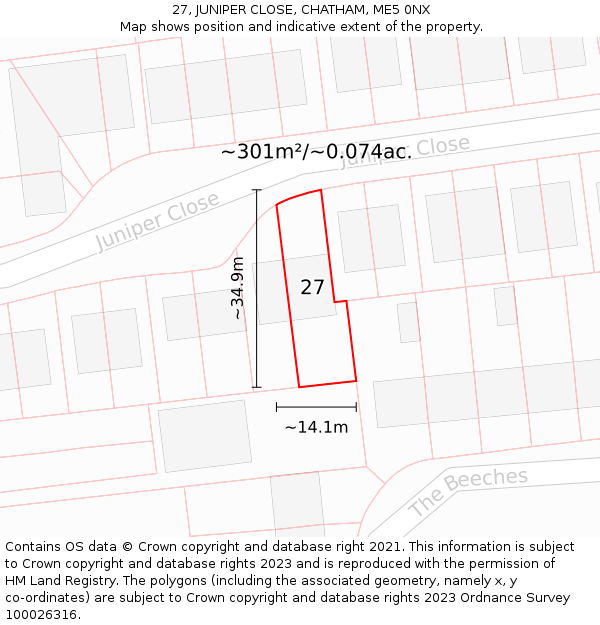 27, JUNIPER CLOSE, CHATHAM, ME5 0NX: Plot and title map