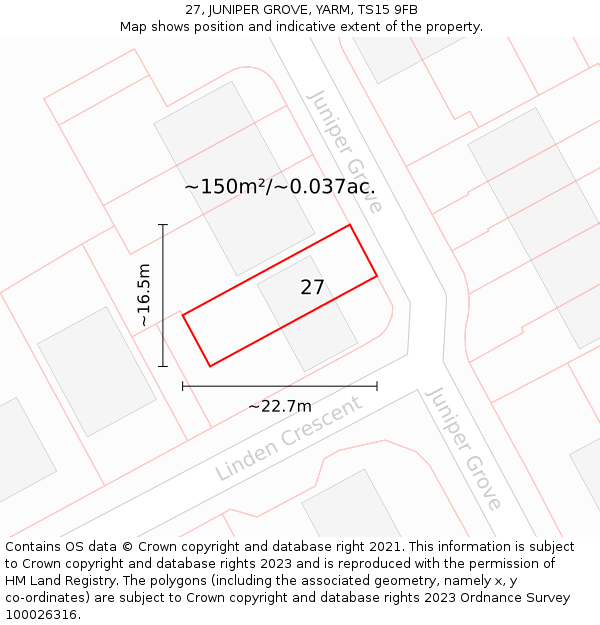 27, JUNIPER GROVE, YARM, TS15 9FB: Plot and title map