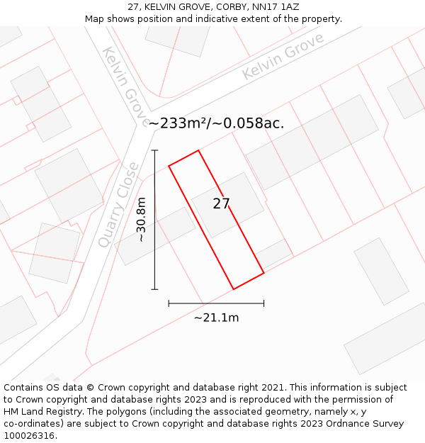 27, KELVIN GROVE, CORBY, NN17 1AZ: Plot and title map